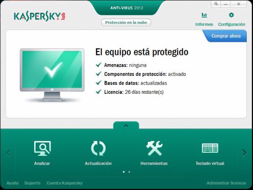 Pantalla principal de Kaspersky Anti-Virus 2015