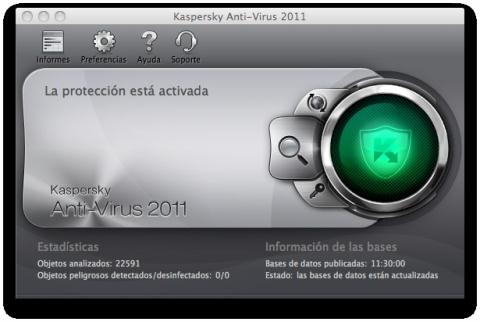 Pantalla principal de Kaspersky Anti-Virus 2011 para Mac