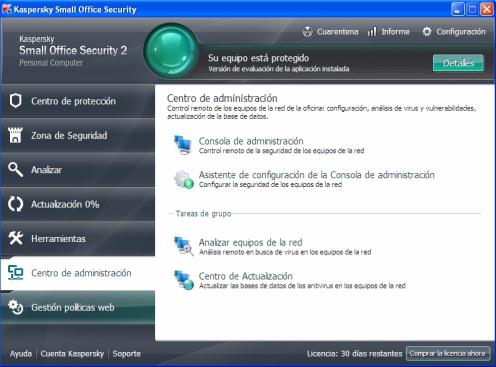 Centro de administración de Kaspersky Small Office Security 2