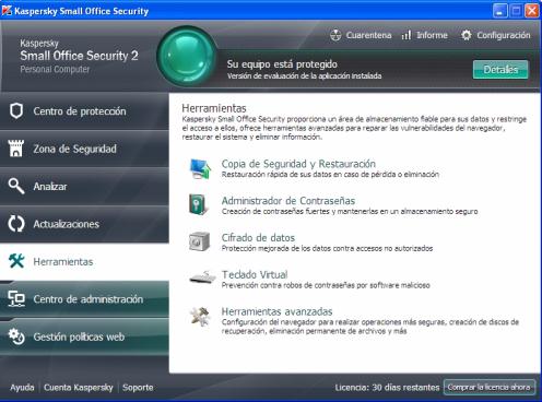 Caja de herramientas de Kaspersky Small Office Security 2